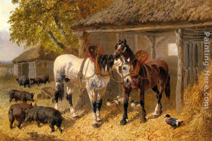 The Farmyard painting - John Frederick Herring, Jnr The Farmyard art painting